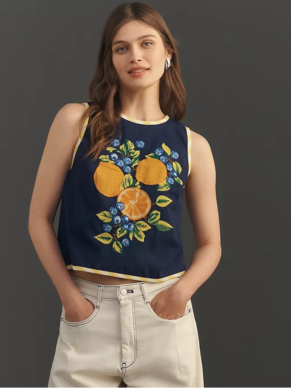 Anthropologie Maeve Embroidered Shell Tank